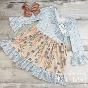 Boho woodland collection girls milk silk long sleeve dress Pete and Lucy
